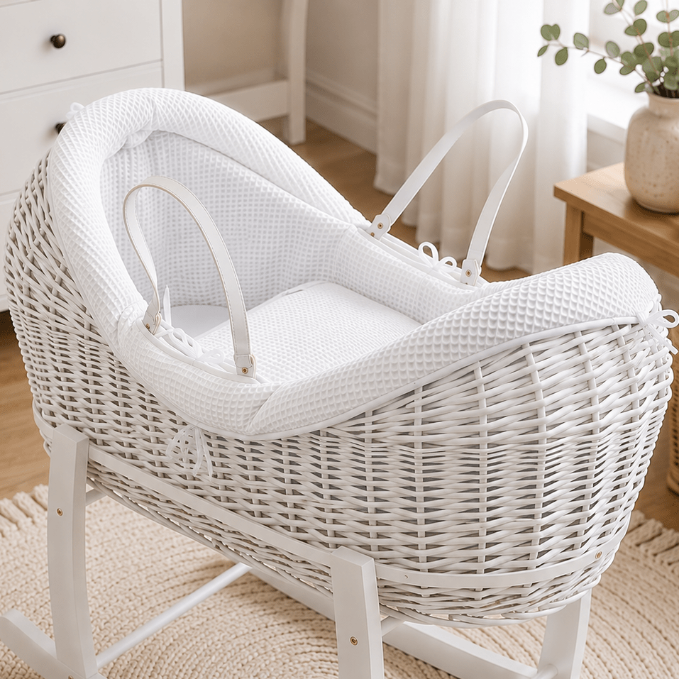 Wicker Pod Baby Deluxe Moses Basket-No stand included | Luxury Home Accessories | Heulog Glow