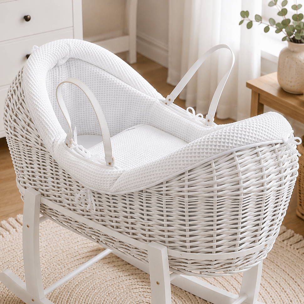 Wicker Pod Baby Deluxe Moses Basket-No stand included | Luxury Home Accessories | Heulog Glow