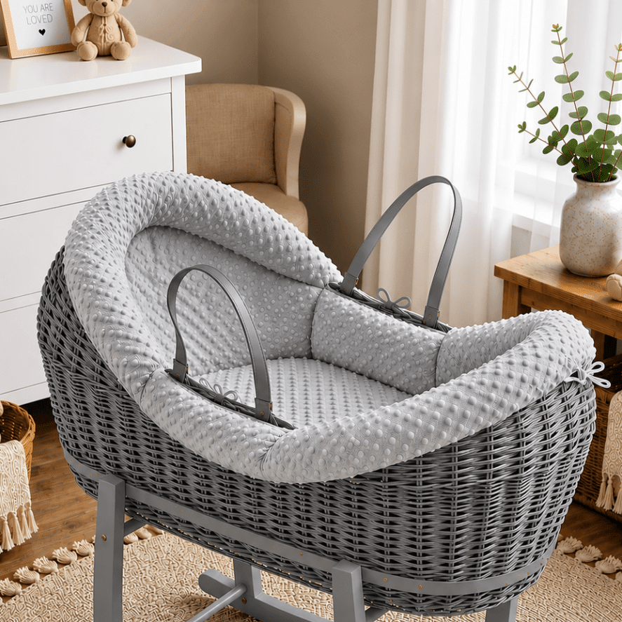 Wicker Pod Baby Deluxe Moses Basket-No stand included | Luxury Home Accessories | Heulog Glow