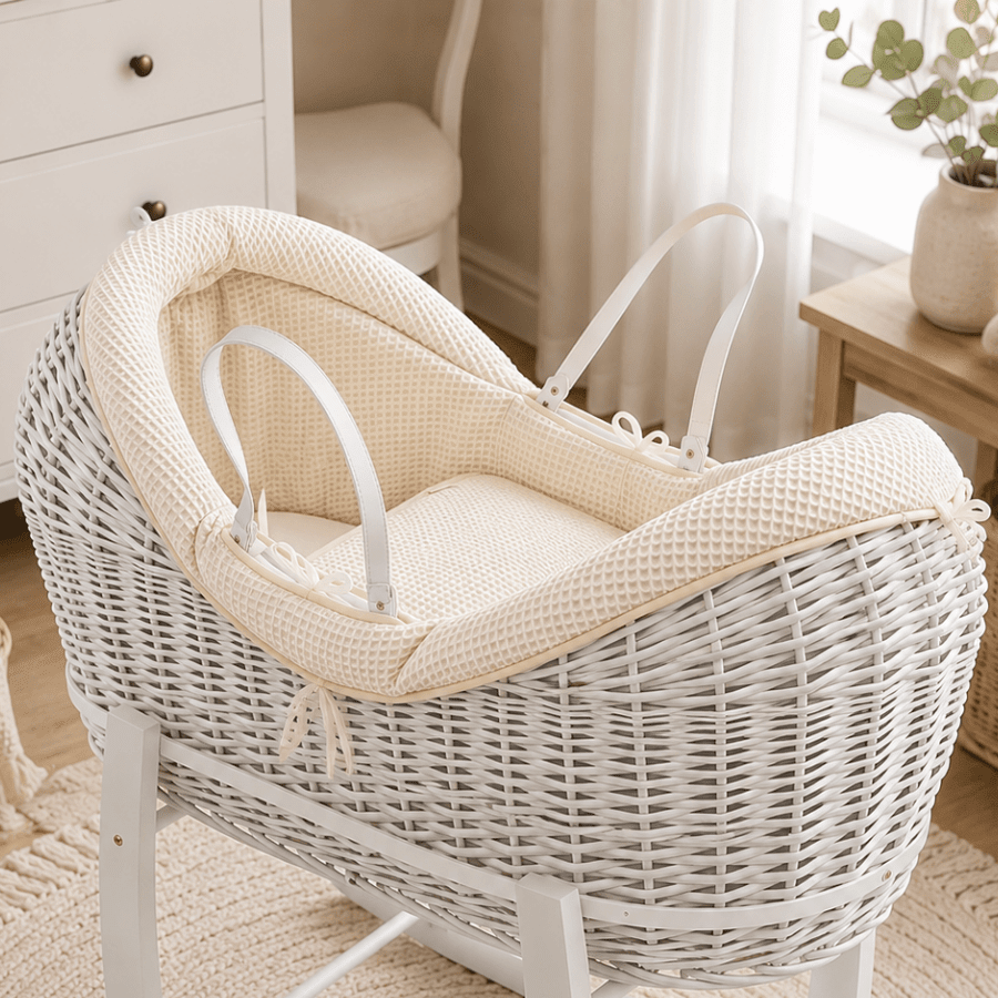 Wicker Pod Baby Deluxe Moses Basket-No stand included | Luxury Home Accessories | Heulog Glow