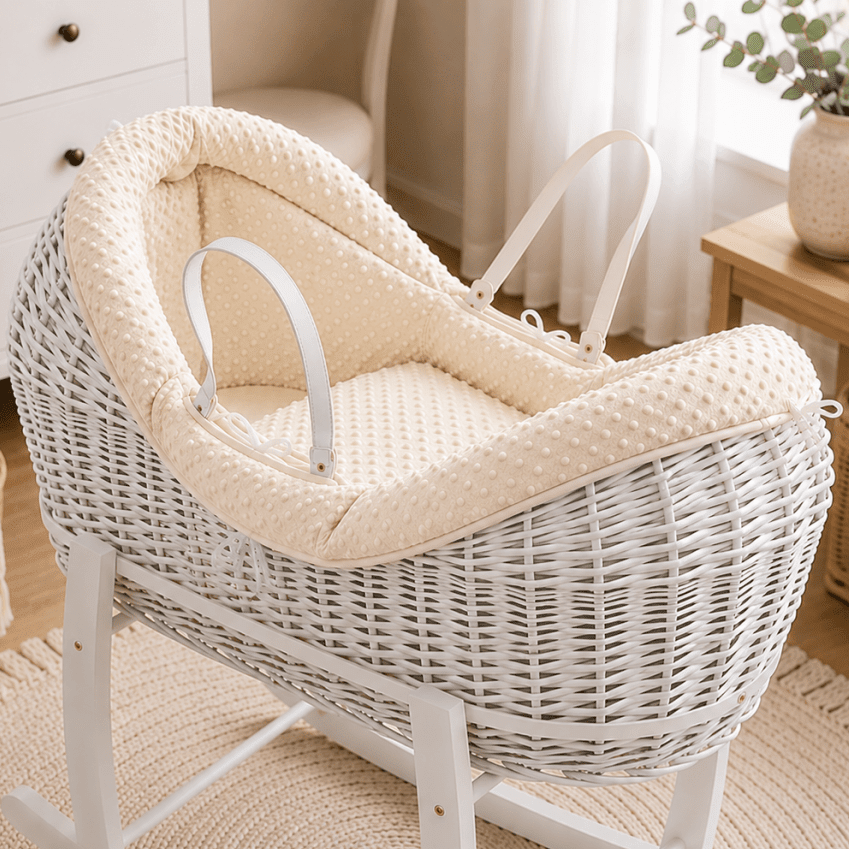 Wicker Pod Baby Deluxe Moses Basket-No stand included | Luxury Home Accessories | Heulog Glow