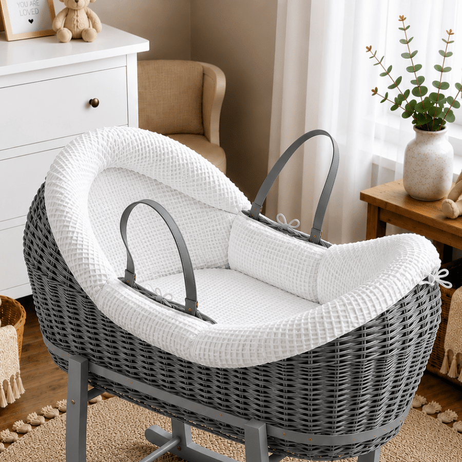 Wicker Pod Baby Deluxe Moses Basket-No stand included | Luxury Home Accessories | Heulog Glow