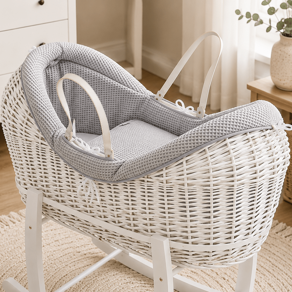 Wicker Pod Baby Deluxe Moses Basket-No stand included | Luxury Home Accessories | Heulog Glow