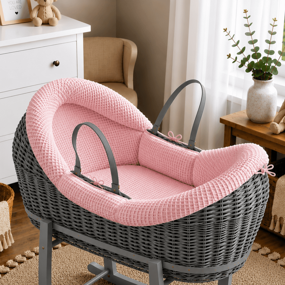Wicker Pod Baby Deluxe Moses Basket-No stand included | Luxury Home Accessories | Heulog Glow