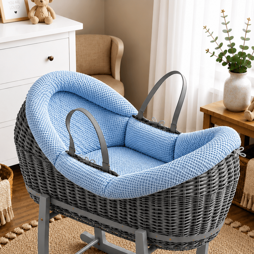 Wicker Pod Baby Deluxe Moses Basket-No stand included | Luxury Home Accessories | Heulog Glow