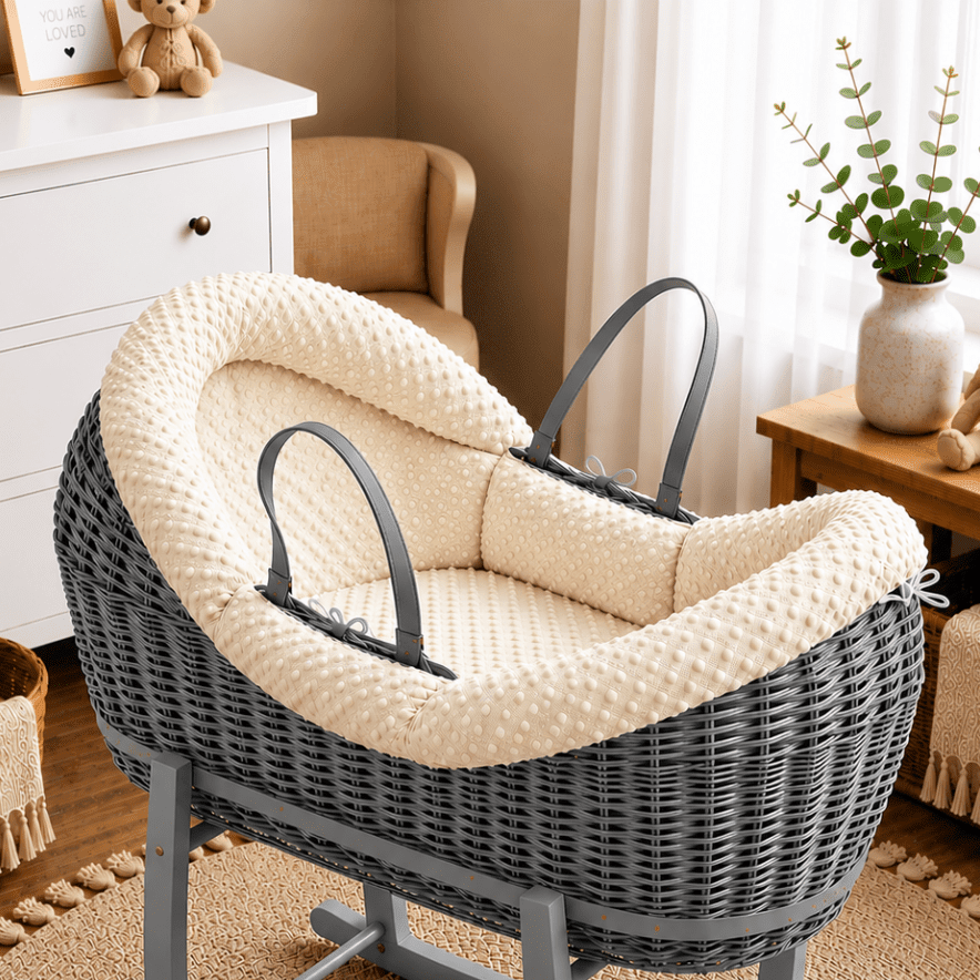 Wicker Pod Baby Deluxe Moses Basket-No stand included | Luxury Home Accessories | Heulog Glow