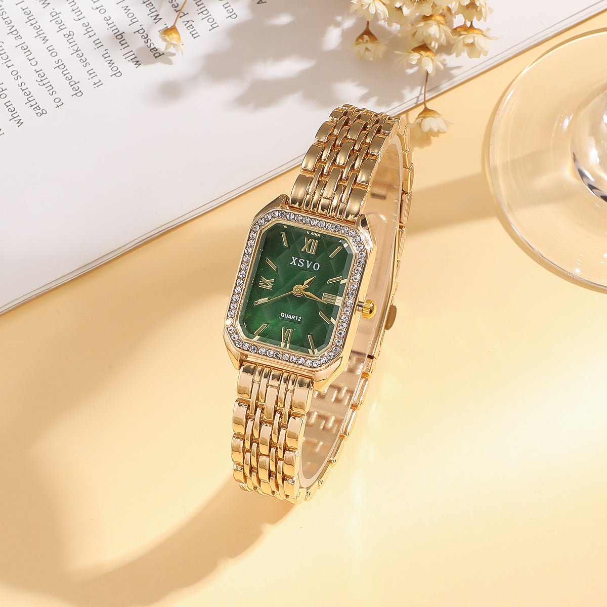 Wild Emerald Square Steel Watch Butterfly Bracelet 5pcsset Gift Set | Luxury Home Accessories | Heulog Glow