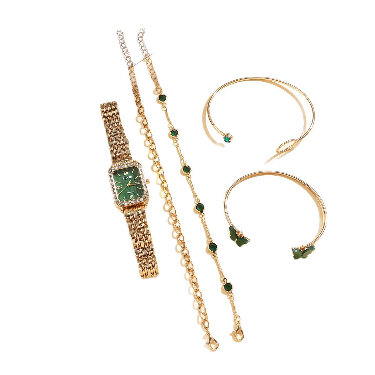 Wild Emerald Square Steel Watch Butterfly Bracelet 5pcsset Gift Set | Luxury Home Accessories | Heulog Glow