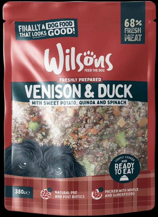 Wilsons Fresh Venison and Duck Wet Pouch 380g | Luxury Home Accessories | Heulog Glow