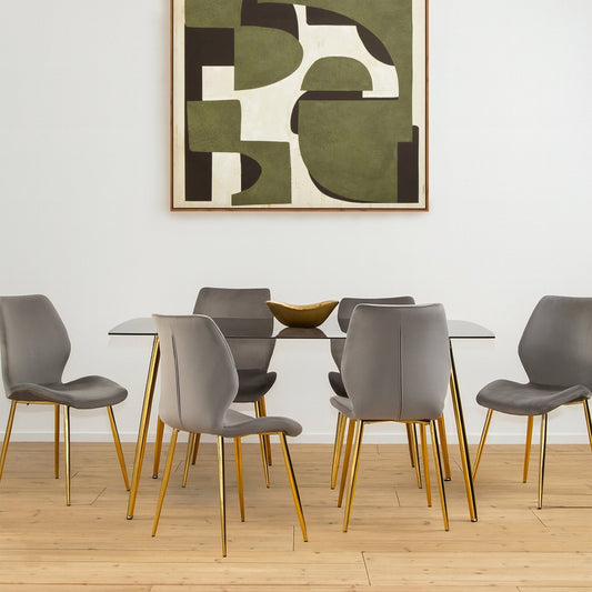 Wimslow Smoked Glass Dining Table with 6 Chairs Set | Luxury Home Accessories | Heulog Glow