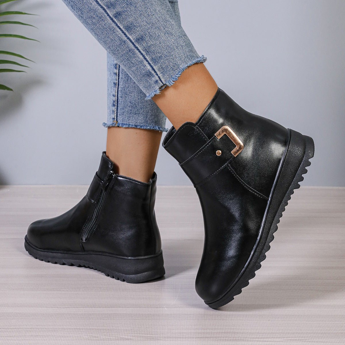 Winter Fleece Boots With Side Zipper Design Fashion Simple Non-slip Ankle Boots For Women Warm Pu Leather Shoes | Luxury Home Accessories | Heulog Glow