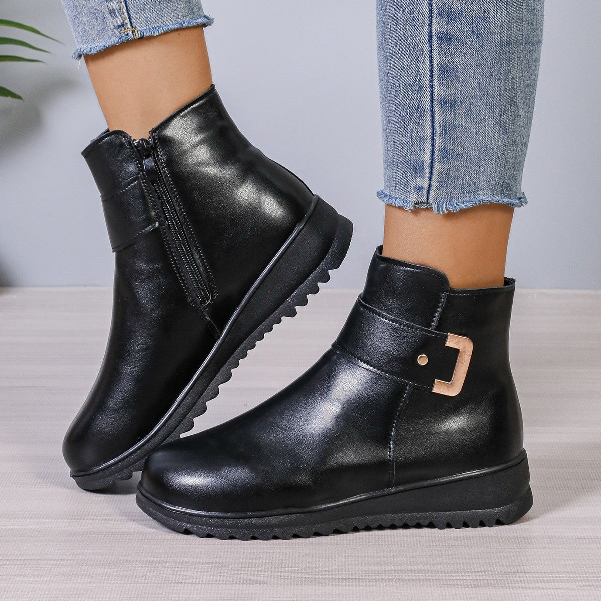 Winter Fleece Boots With Side Zipper Design Fashion Simple Non-slip Ankle Boots For Women Warm Pu Leather Shoes | Luxury Home Accessories | Heulog Glow