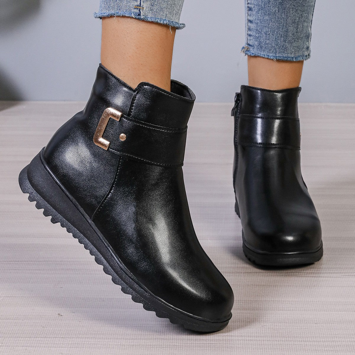 Winter Fleece Boots With Side Zipper Design Fashion Simple Non-slip Ankle Boots For Women Warm Pu Leather Shoes | Luxury Home Accessories | Heulog Glow
