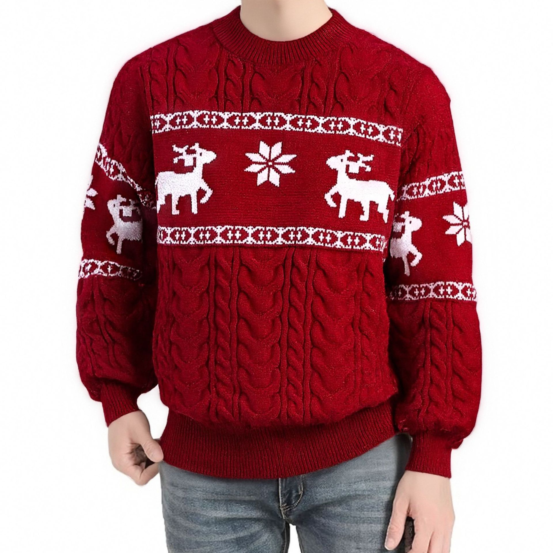 Winter Ugly Christmas Pullovers Sweater For Men Thick Warm Knitted Sweaters With Deer Christmas Holiday Round Neck Tops | Luxury Home Accessories | Heulog Glow