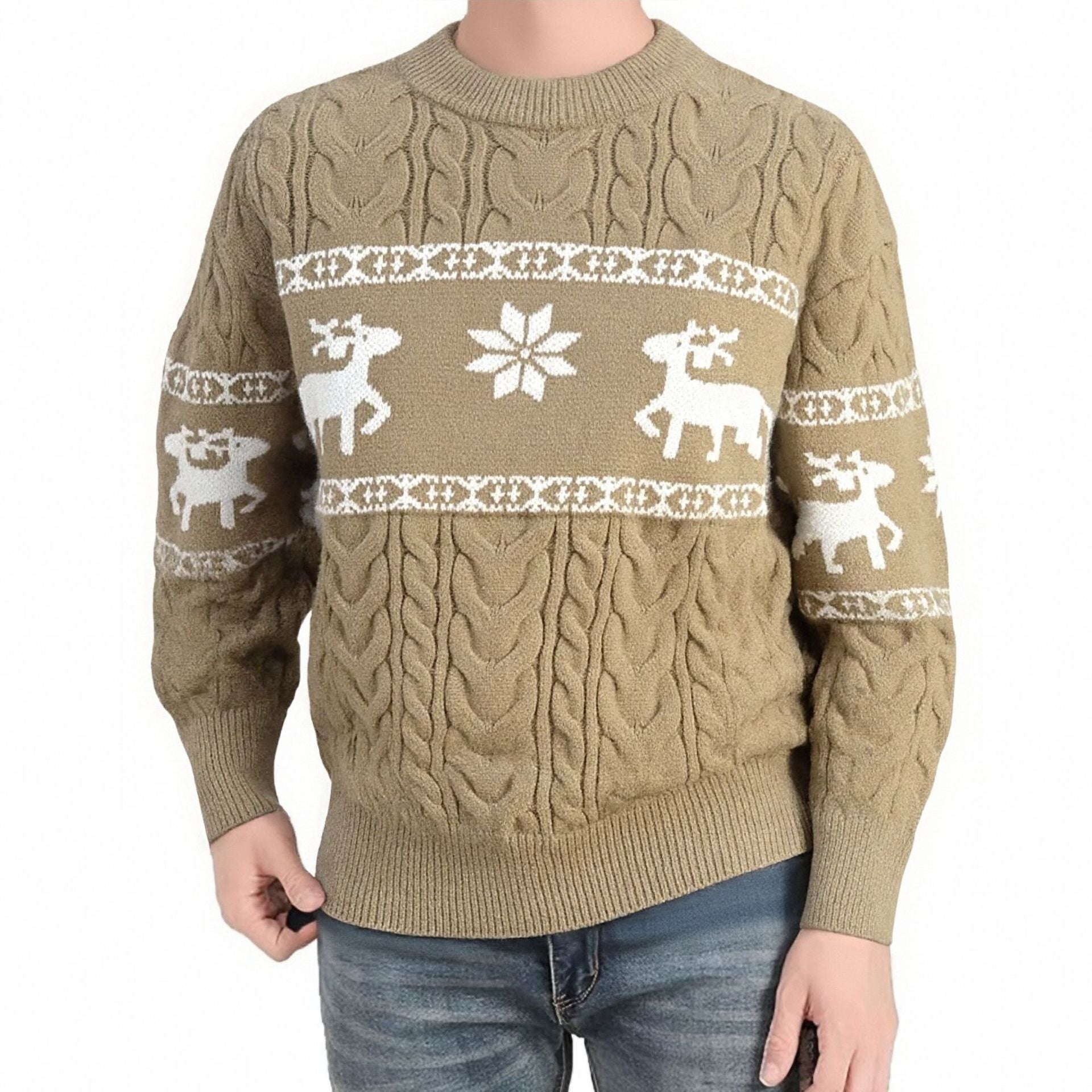 Winter Ugly Christmas Pullovers Sweater For Men Thick Warm Knitted Sweaters With Deer Christmas Holiday Round Neck Tops | Luxury Home Accessories | Heulog Glow