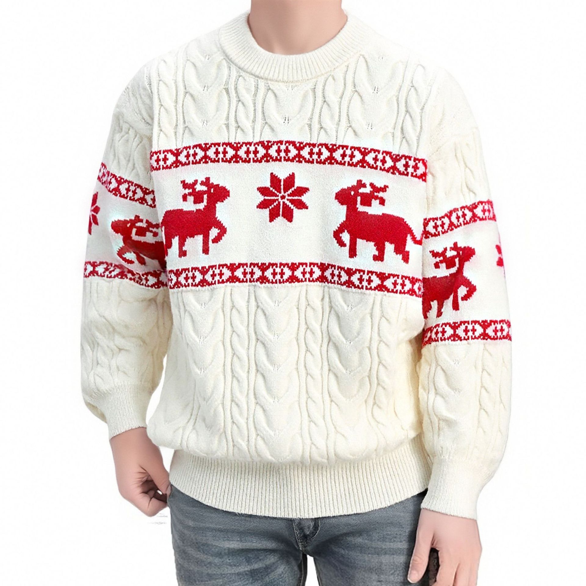 Winter Ugly Christmas Pullovers Sweater For Men Thick Warm Knitted Sweaters With Deer Christmas Holiday Round Neck Tops | Luxury Home Accessories | Heulog Glow