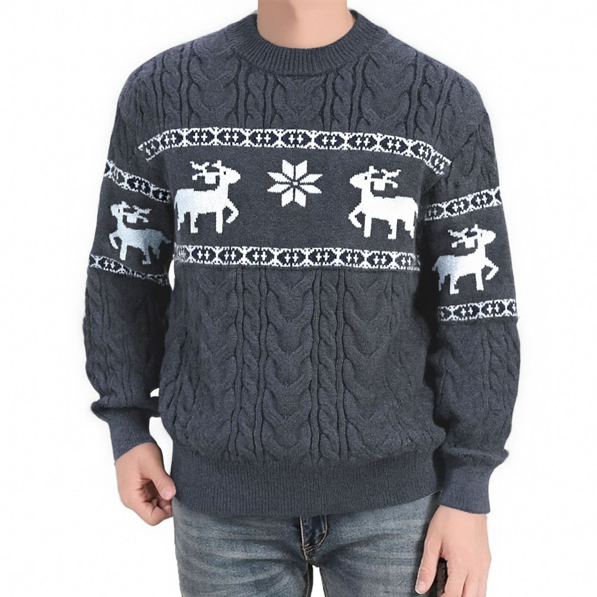 Winter Ugly Christmas Pullovers Sweater For Men Thick Warm Knitted Sweaters With Deer Christmas Holiday Round Neck Tops | Luxury Home Accessories | Heulog Glow