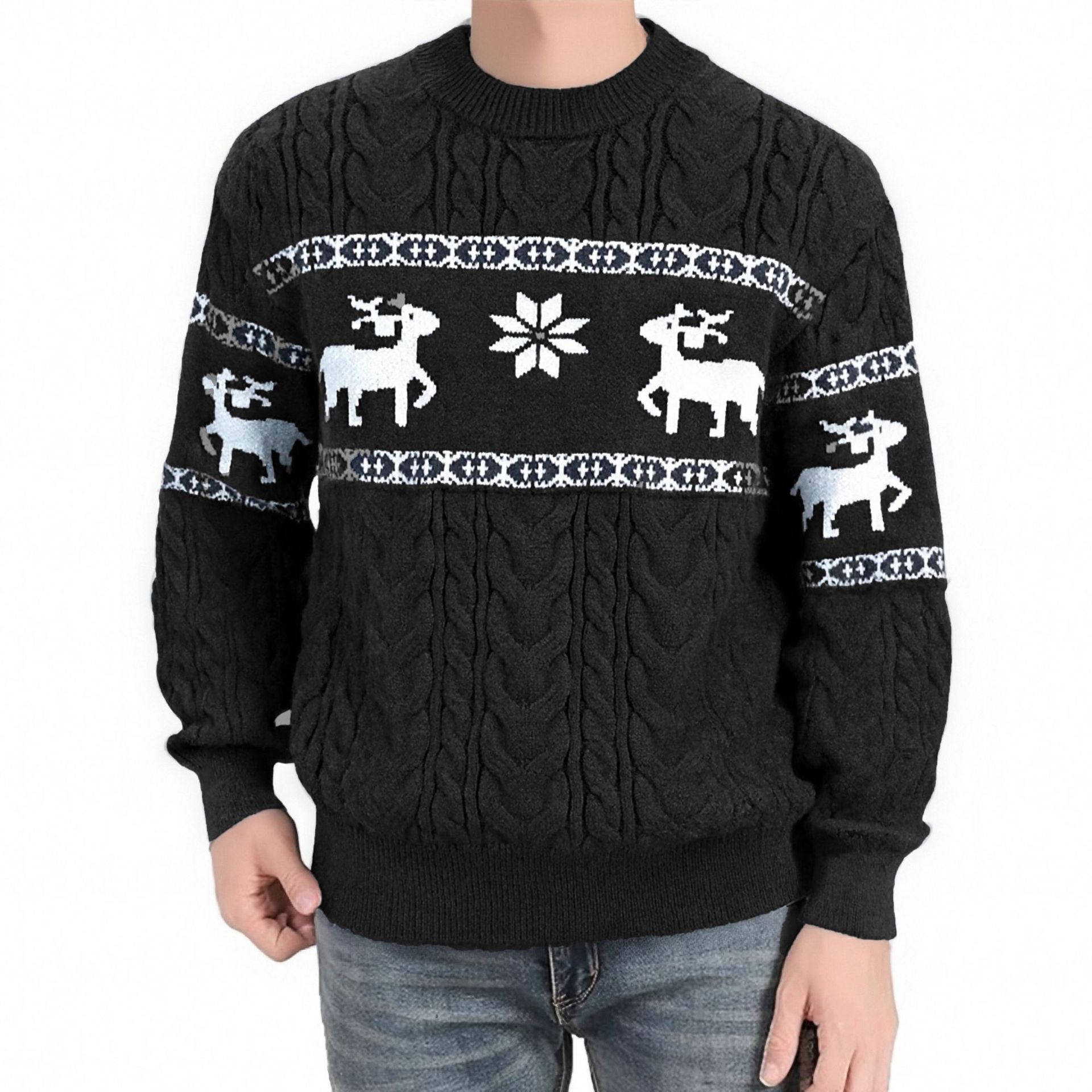 Winter Ugly Christmas Pullovers Sweater For Men Thick Warm Knitted Sweaters With Deer Christmas Holiday Round Neck Tops | Luxury Home Accessories | Heulog Glow