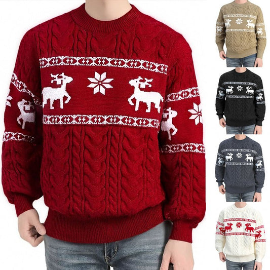 Winter Ugly Christmas Pullovers Sweater For Men Thick Warm Knitted Sweaters With Deer Christmas Holiday Round Neck Tops | Luxury Home Accessories | Heulog Glow