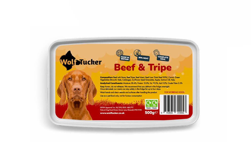 Wolf Tucker Working Dog Beef & Tripe Meal 500g | Luxury Home Accessories | Heulog Glow