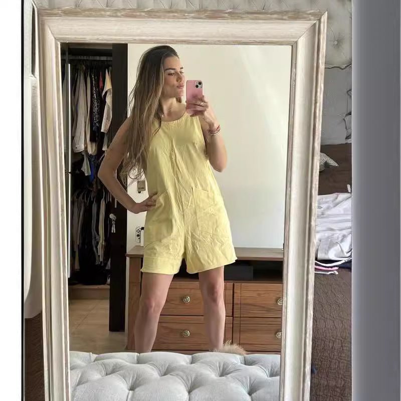 Women Sleeveless Shorts Jumpsuit With Pockets Fashion Beach Pants Summer Clothing | Luxury Home Accessories | Heulog Glow