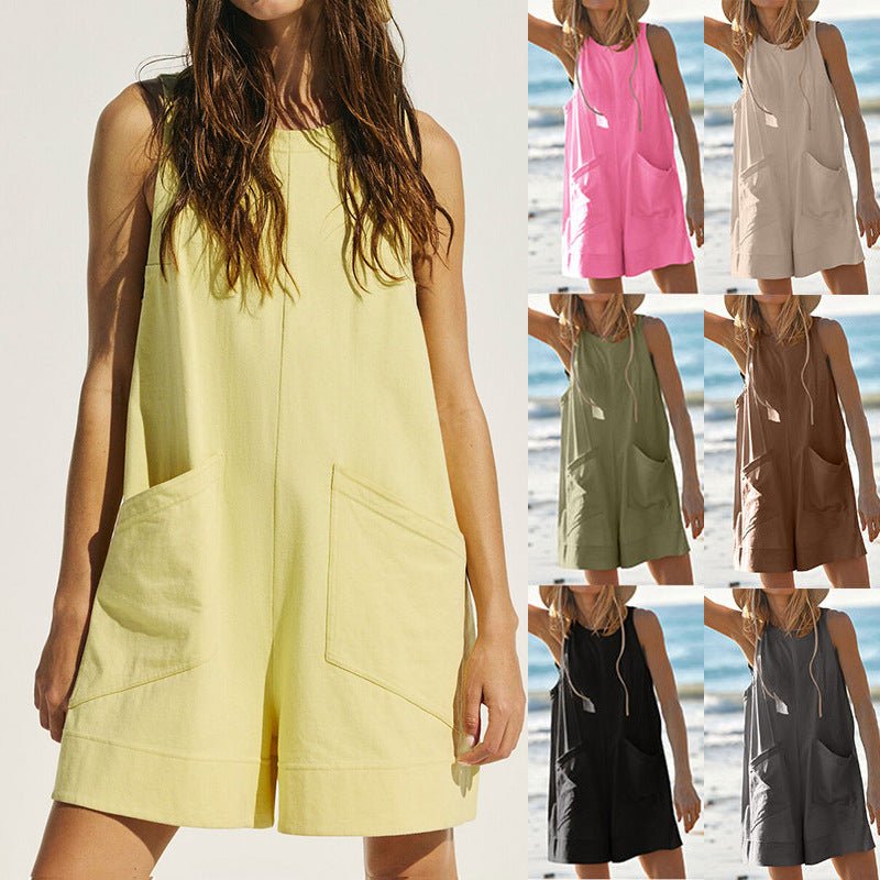 Women Sleeveless Shorts Jumpsuit With Pockets Fashion Beach Pants Summer Clothing | Luxury Home Accessories | Heulog Glow