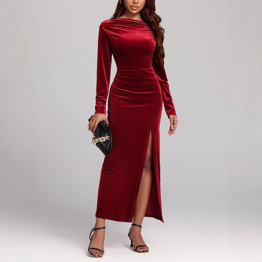Women's Clothing Slit Formal Dress Pleuche Dress | Luxury Home Accessories | Heulog Glow