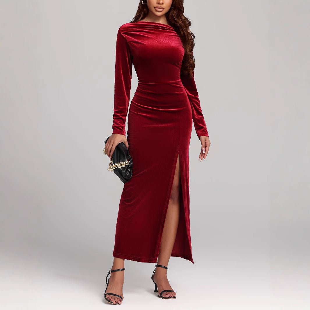 Women's Clothing Slit Formal Dress Pleuche Dress | Luxury Home Accessories | Heulog Glow