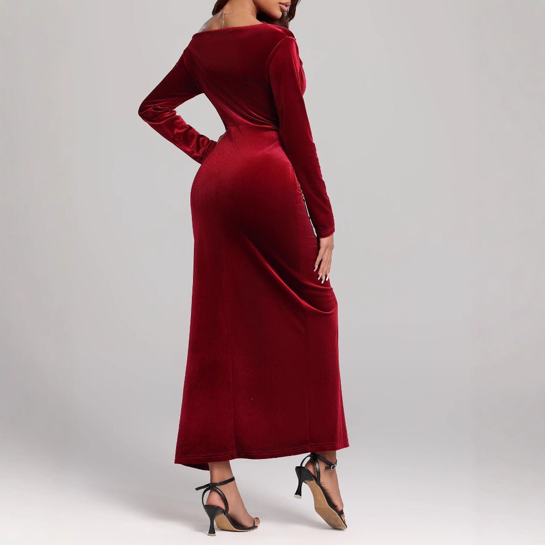 Women's Clothing Slit Formal Dress Pleuche Dress | Luxury Home Accessories | Heulog Glow