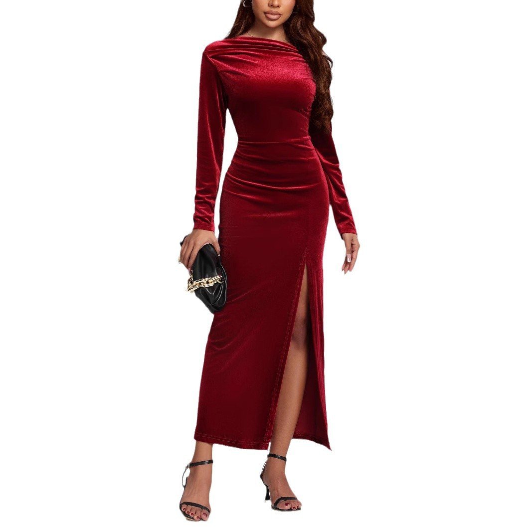 Women's Clothing Slit Formal Dress Pleuche Dress | Luxury Home Accessories | Heulog Glow
