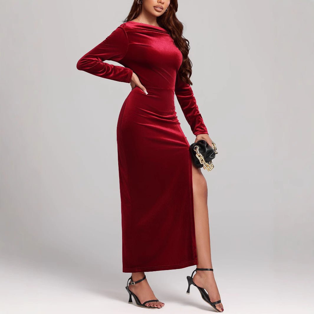 Women's Clothing Slit Formal Dress Pleuche Dress | Luxury Home Accessories | Heulog Glow