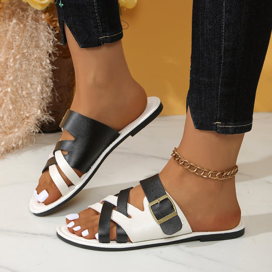 Women's Color Matching Round Head Flat Plus Size Slippers | Luxury Home Accessories | Heulog Glow
