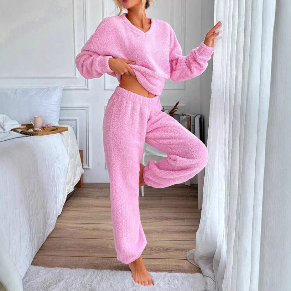 Women's Comfortable V-neck Casual Loungewear Warm Set | Luxury Home Accessories | Heulog Glow