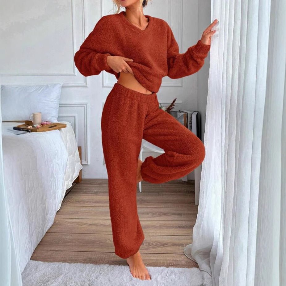 Women's Comfortable V-neck Casual Loungewear Warm Set | Luxury Home Accessories | Heulog Glow