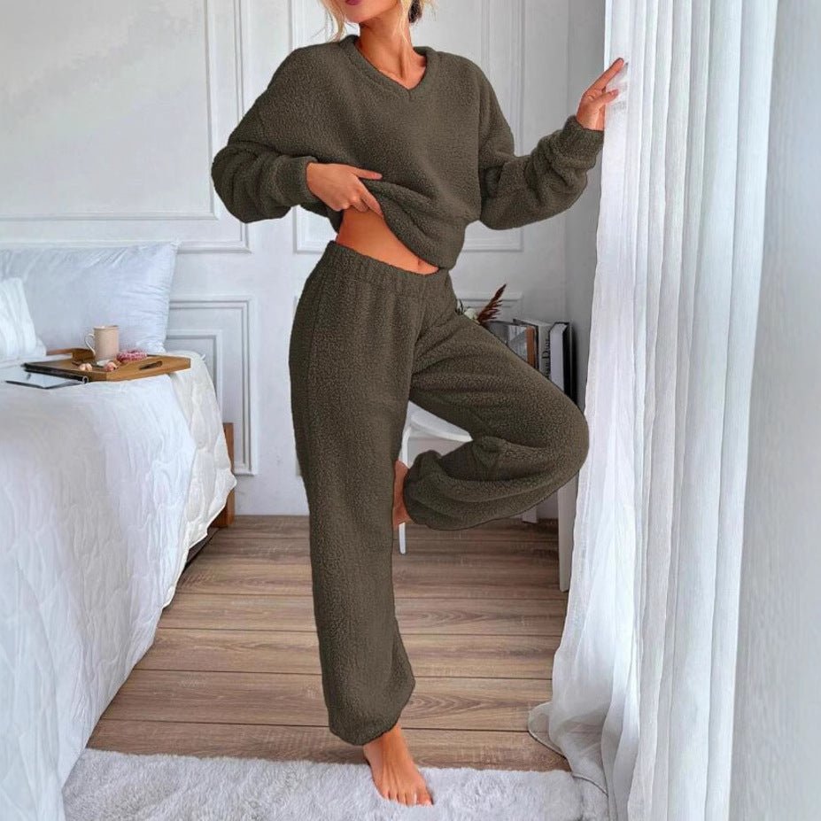 Women's Comfortable V-neck Casual Loungewear Warm Set | Luxury Home Accessories | Heulog Glow