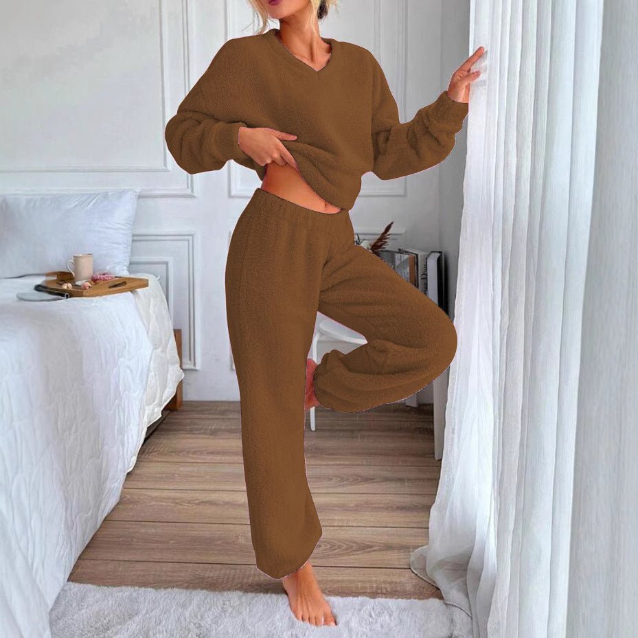 Women's Comfortable V-neck Casual Loungewear Warm Set | Luxury Home Accessories | Heulog Glow
