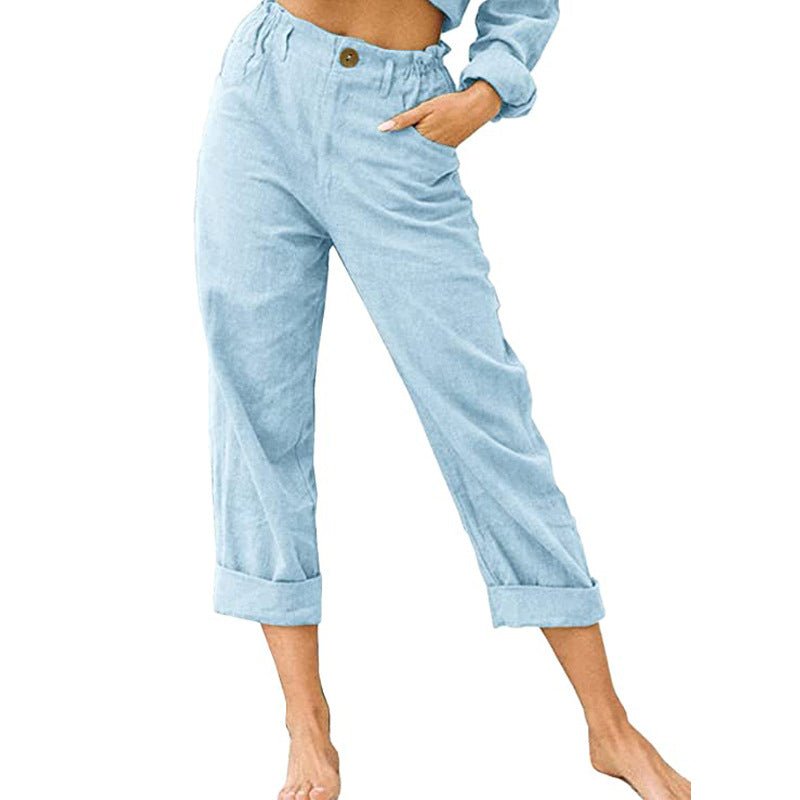 Women's Cotton Linen Patchwork Trousers | High Waist Drawstring Loose Casual Pants | 11 Colours | S–3XL | Michan Direct | Luxury Home Accessories | Heulog Glow