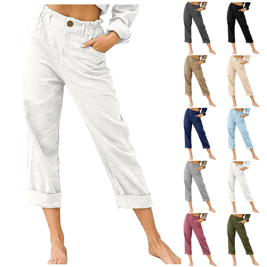 Women's Cotton Linen Patchwork Trousers | High Waist Drawstring Loose Casual Pants | 11 Colours | S–3XL | Michan Direct | Luxury Home Accessories | Heulog Glow