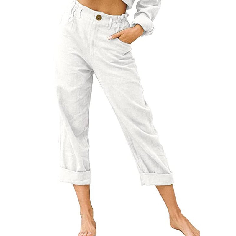 Women's Cotton Linen Patchwork Trousers | High Waist Drawstring Loose Casual Pants | 11 Colours | S–3XL | Michan Direct | Luxury Home Accessories | Heulog Glow