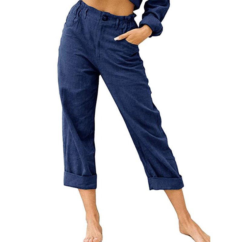Women's Cotton Linen Patchwork Trousers | High Waist Drawstring Loose Casual Pants | 11 Colours | S–3XL | Michan Direct | Luxury Home Accessories | Heulog Glow