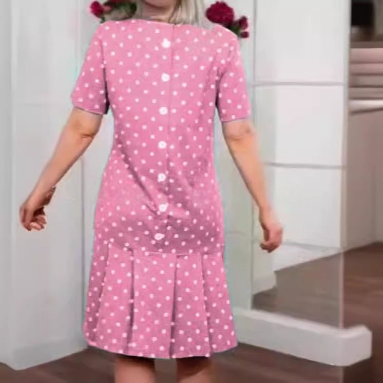 Women's Crew-Neck Short-Sleeve Button-Up Dress | Luxury Home Accessories | Heulog Glow