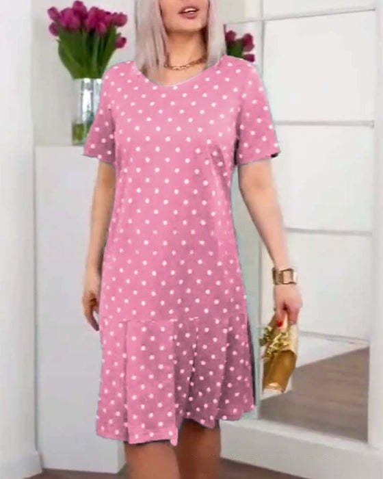 Women's Crew-Neck Short-Sleeve Button-Up Dress | Luxury Home Accessories | Heulog Glow