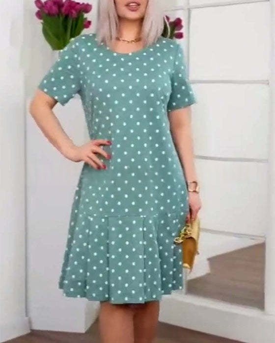 Women's Crew-Neck Short-Sleeve Button-Up Dress | Luxury Home Accessories | Heulog Glow