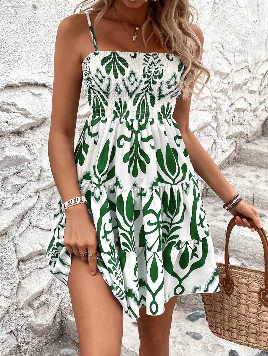 Women's Fashion Plant Print Gathered Cami Dress | Luxury Home Accessories | Heulog Glow