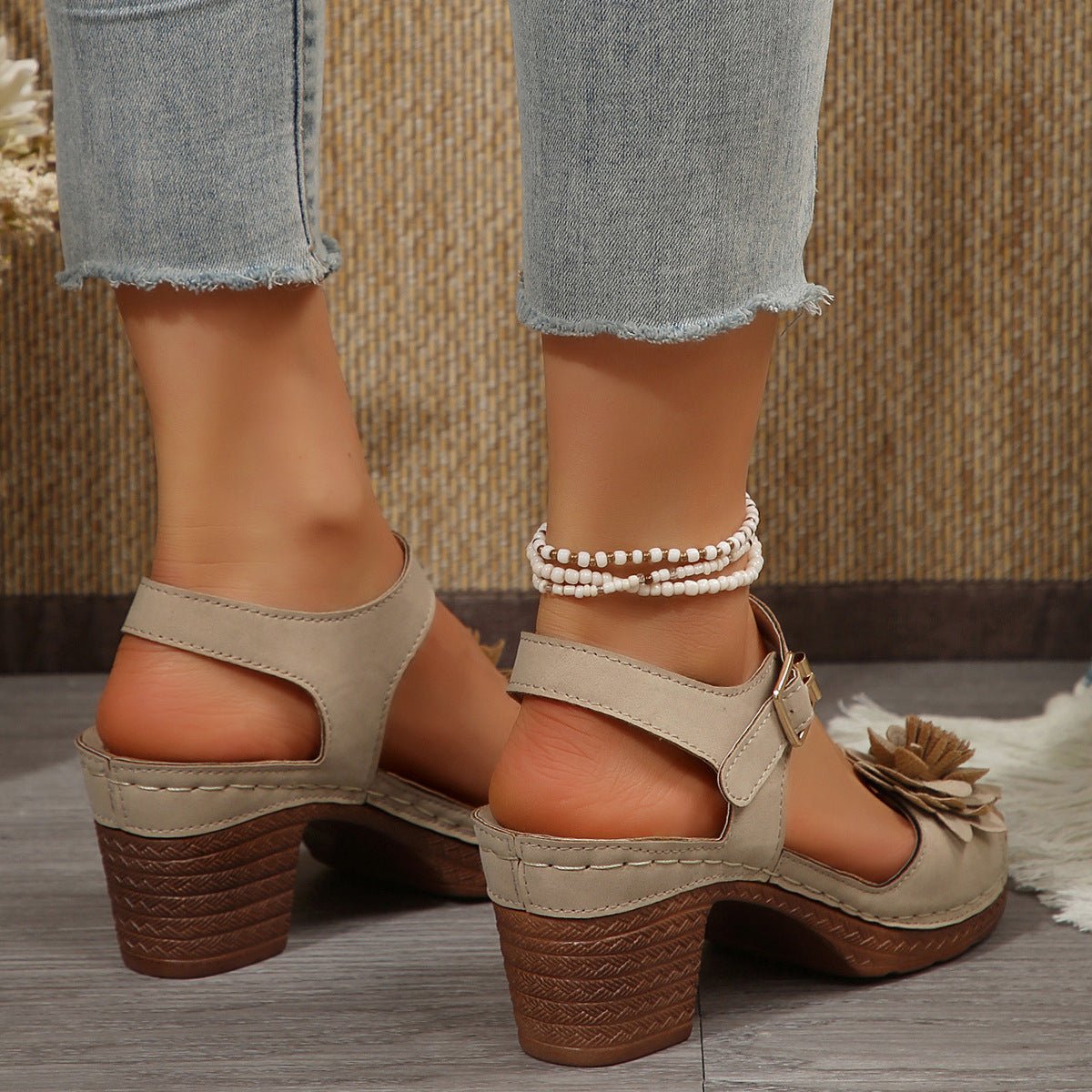 Women's Flowers Chunky Heel Sandals Summer Plus Size Platform Shoes | Luxury Home Accessories | Heulog Glow