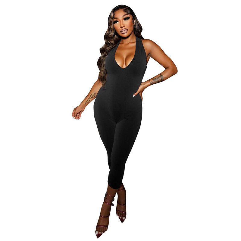 Women's Halter Deep V-Neck High-Slit Backless Cropped Jumpsuit | Luxury Home Accessories | Heulog Glow