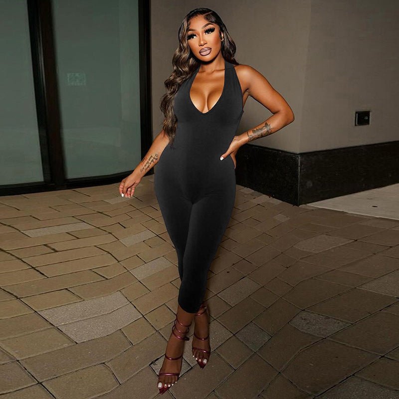 Women's Halter Deep V-Neck High-Slit Backless Cropped Jumpsuit | Luxury Home Accessories | Heulog Glow