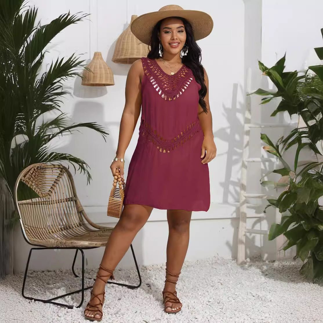 Womens Hand-Crocheted Patchwork Vest Dress Beach Bikini Cover-Up | Luxury Home Accessories | Heulog Glow