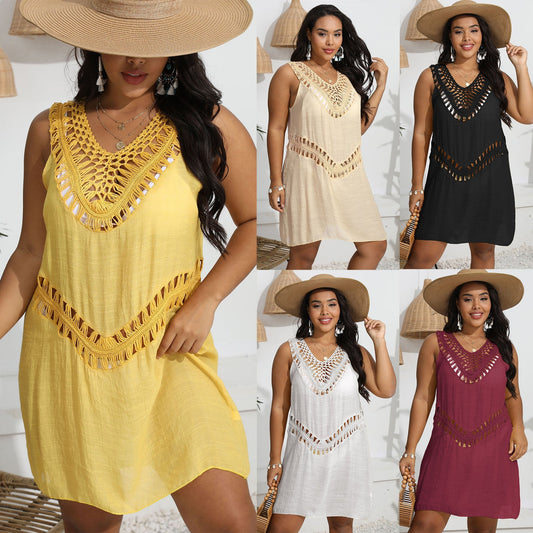 Womens Hand-Crocheted Patchwork Vest Dress Beach Bikini Cover-Up | Luxury Home Accessories | Heulog Glow