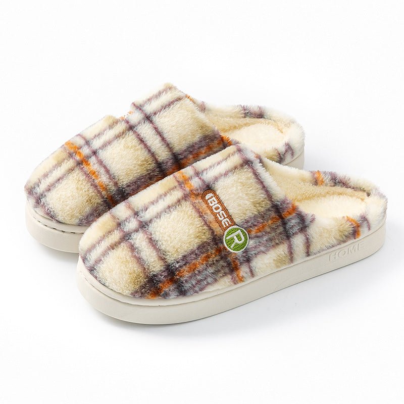 Women's Home Plush Warm Non-slip Plaid Cotton Shoes | Luxury Home Accessories | Heulog Glow